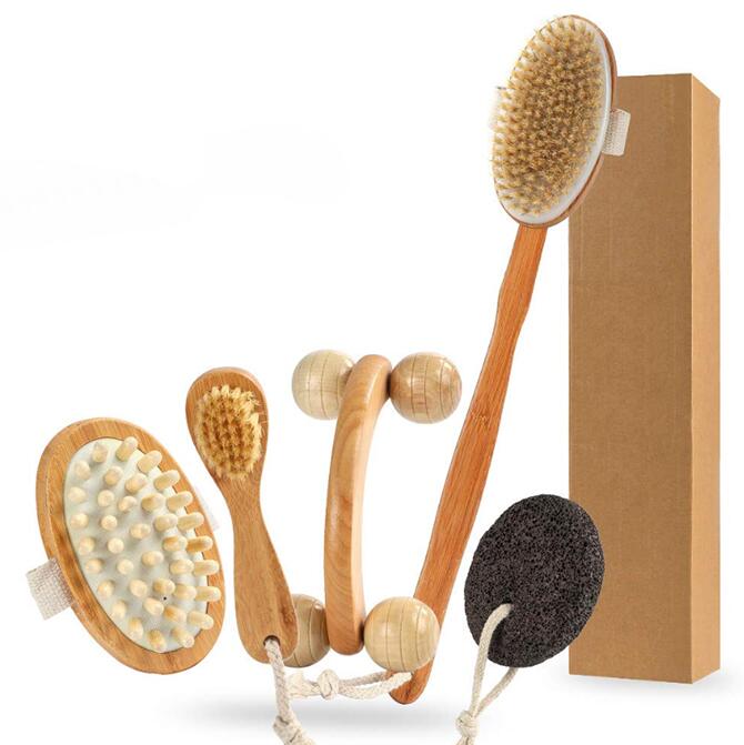 CLPAIZI Natural Bristle Bath brush Exfoliation Promotes Blood Circulation Wood Massages Dry Brush Bathroom Set Shower Brush D30