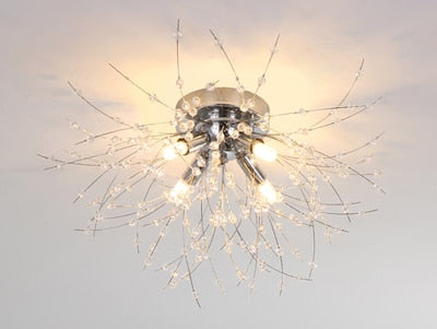 Araña de copos de nieve de cristal para sala de estar, cocina, globo rectangular, candelabro de diente de león, decoración nórdica, lámpara de techo led redonda