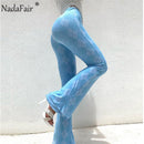 Nadafair Tie Dye Hose Y2K Ästhetische Kleidung 2021 Farbverlauf Sexy Hosen Frauen Geraffte Bandage Hohe Taille Schlaghose