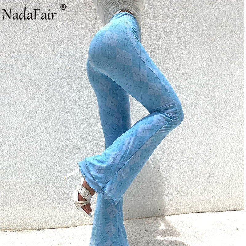 Nadafair Tie Dye Trousers Y2K Aesthetic Clothes 2021 Gradient Sexy Pants Women Ruched Bandage High Waist Flare Pants