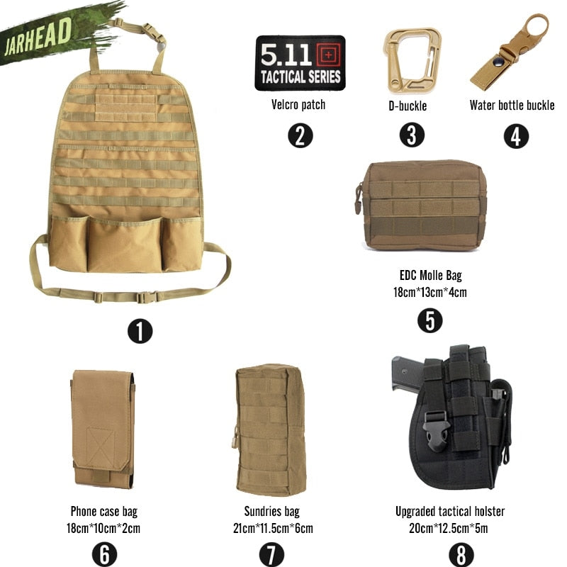 Universal Tactical MOLLE Car Seat Back Organizer military MOLLE Panel Vehicle Seat Cover Protector Kit Mat Black