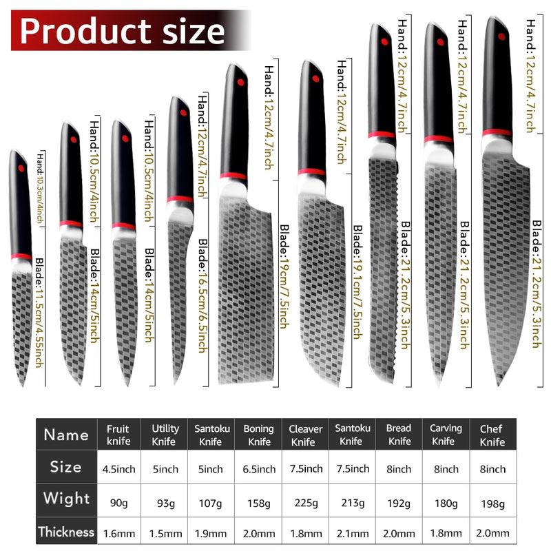 Kitchen Knives 1-9pcs Chef Knives 7CR17 440C High Carbon Stainless Steel Damascus Drawing Gyuto Cleaver Set Slicer Santoku Knife