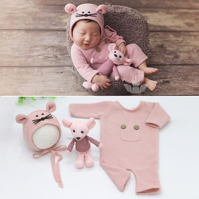 Baby Newborn Photography Props Mouse Doll Baby Boy Girl Romper Bodysuits Outfit  Photography Baby Studio Shooting Props Clothing