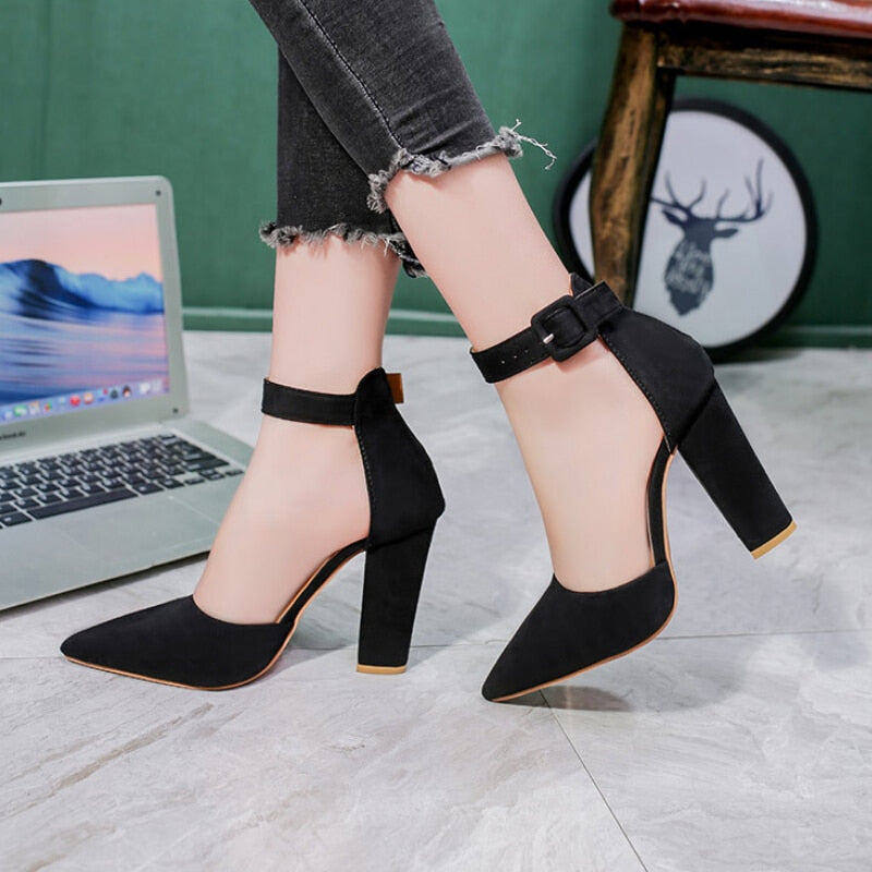 Fashion Ladies High Heels Female Zapatos Mujer Pointed Toe Pumps Women Shoes Woman Party Ankle Strap Pumps 2022 Summer Sandals