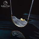 Lotus Fun Real 925 Sterling Silber Handmade Designer Fine Jewelry Creative Swimming Fish Halskette für Frauen Acessorio Collier