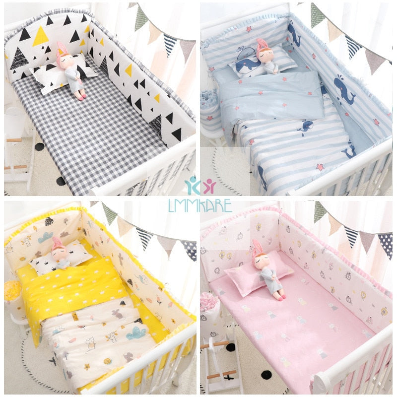 Parachoques de cuna de bebé de dibujos animados, 6 uds., juegos de cama para bebés, sábanas acolchadas para cuna de bebé, juego de ropa de cama de algodón personalizable para bebé