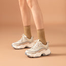 BeauToday Damen Chunky Sneakers Kunstleder Mesh Patchwork Runde Zehe Schnürung Dicke Sohle Atmungsaktiver Damenschuh 29402