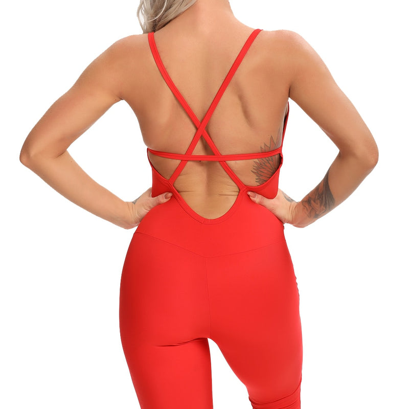 Women’s Halter Long Jumpsuits Skinny Backless Sleeveless Workout Overalls Tracksuit Sportswear Fashion Yoga Suit Gym Sport Set
