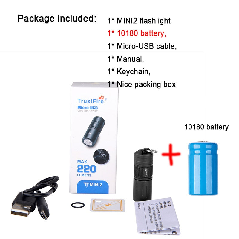 Trustfire Mini2 Rechargeable Mini Led Flashlight Keychain Usb Powered 250 Lumens Flash Light IPX8 EDC Torch Lamp Flashlights