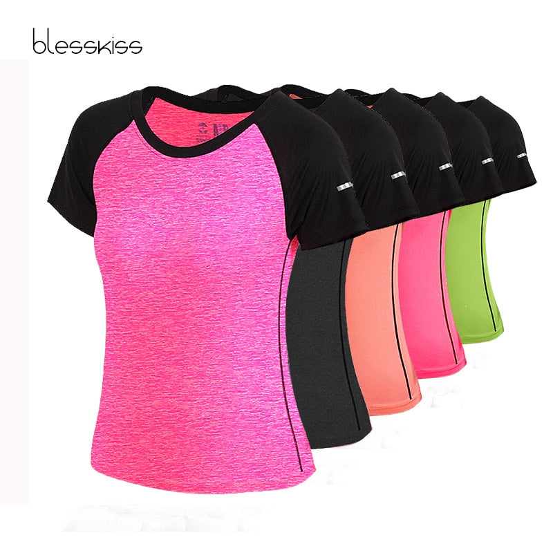 BLESSKISS XXL Sport Shirt Women Yoga Top Fitness Cloth Short Sleeve Workout Tee T shirt For Ladies Neon Running Tshirt Plus Size