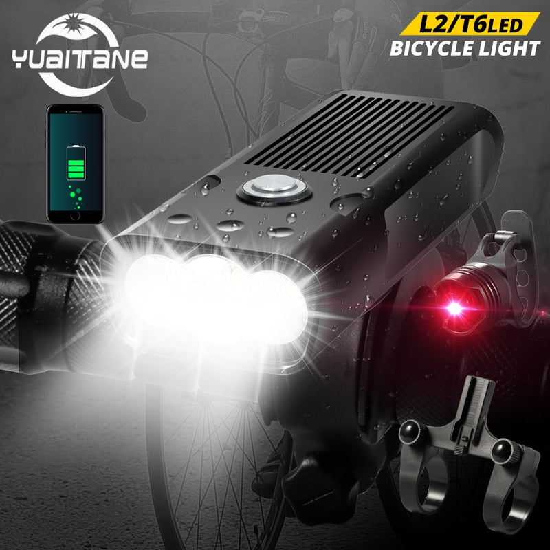 5200mAh MTB Bike Front Light Bicycle Light 2 Holder Mount T6/L2 LED Flashlight Power Bank Bike with Taillight Gift Waterproof