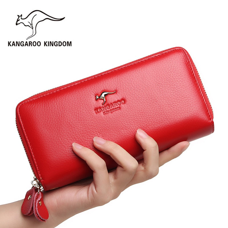 Carteras de moda para mujer de la marca KANGAROO KINGDOM de cuero genuino con cremallera larga, cartera de mano para mujer