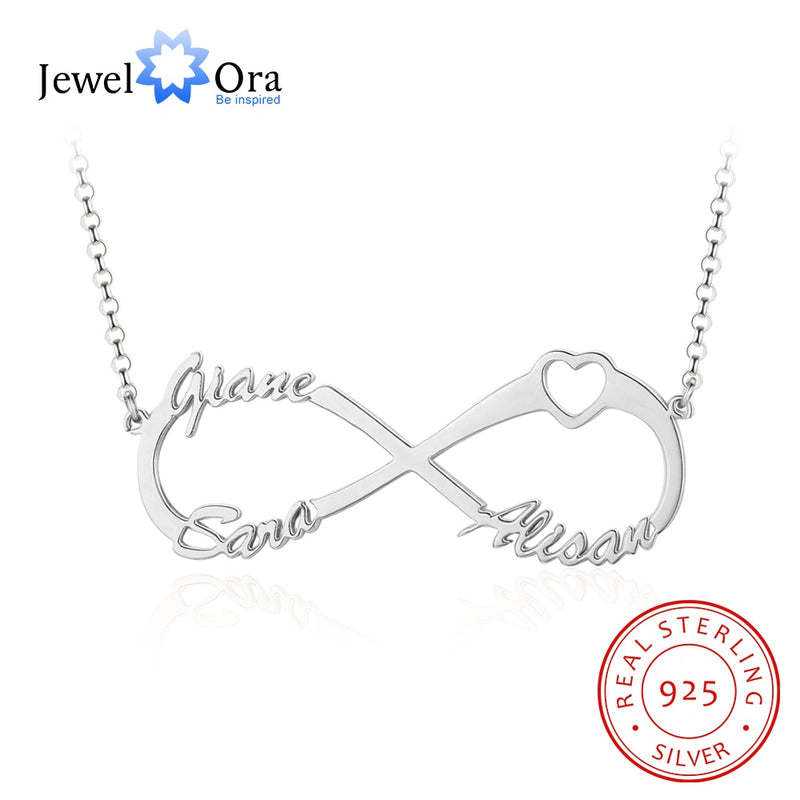 JewelOra Personalized Name Necklace 925 Sterling Silver DIY Heart Letter Necklaces &amp; Pendants Unique Birthday Gift