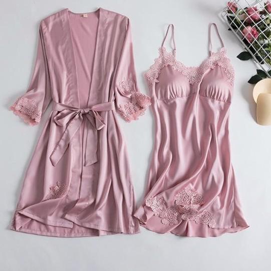 Conjunto de bata de boda con estampado Sexy para novia, ropa de dormir suave para mujer, ropa de dormir de satén de verano, albornoz, ropa de casa, conjunto de dormir, camisón corto