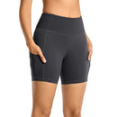 SYROKAN Atmungsaktive Luxus-Nacktgefühl-Sportshorts für Damen, hohe Taille, Bauchkontrolle, Shorts mit Seitentaschen, 15,2 cm