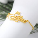 Pulsera personalizada con nombre, brazalete de acero inoxidable, pulseras con fuente de corona para mujer, brazalete hecho a mano, regalo para mejores amigos