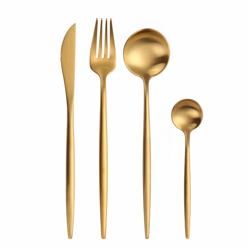 4 Stücke Edelstahl Grün Gold Besteck Essstäbchen Buttermesser Dessertlöffel Abendessen Gabel Teelöffel Geschirr Set