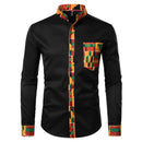 Dashiki African Herrenhemd Patchwork Pocket Africaine Print Shirt Herren Ankara Style Langarm Design Kragen Herrenhemden