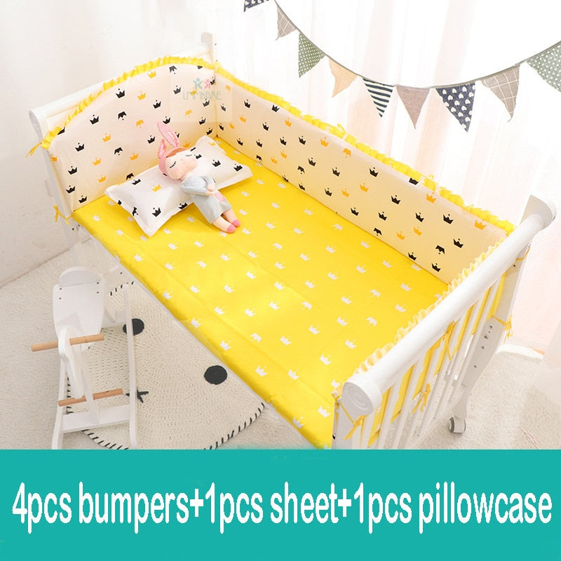 6Pcs Cartoon Baby Crib Bumpers Babies Bedding Sets Padded Baby Crib Rail Cot Bed Sheets Cotton  Customizable Baby Beddings Set