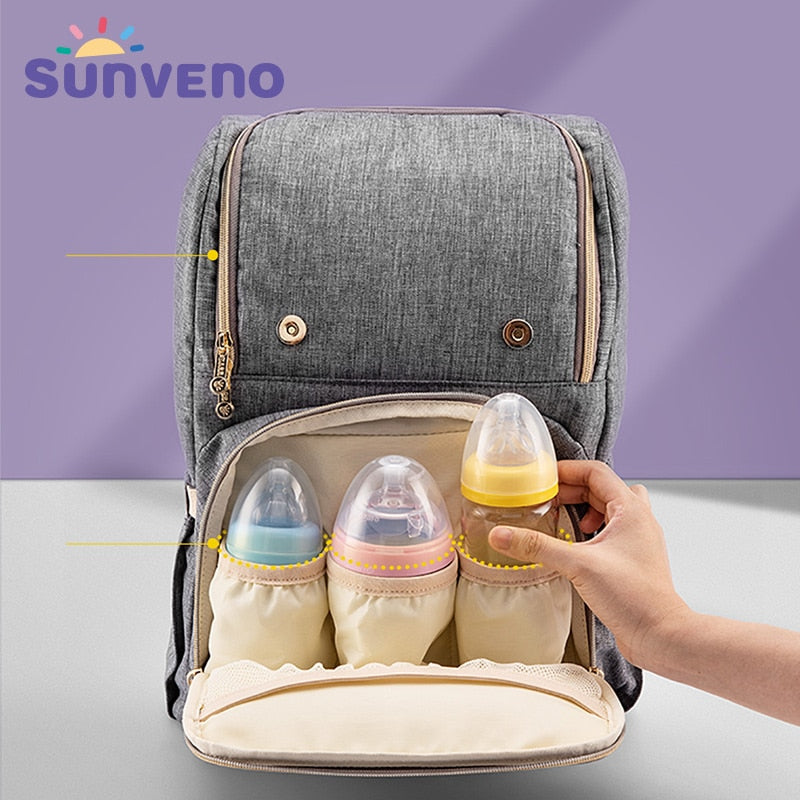 SUNVENO, bolsa de pañales de moda, bolsa de pañales de maternidad para mamá, mochila de viaje de gran capacidad, bolsa de lactancia para el cuidado del bebé