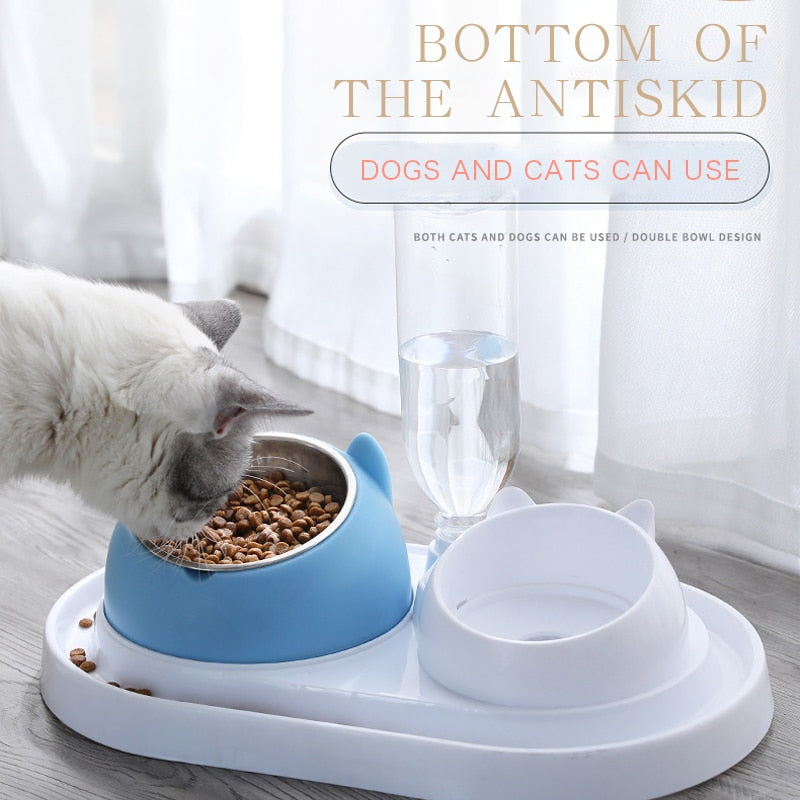 Cat Dog Bowl Automatic Feeder 15 Degrees Tilted Stainless Steel Cat Bowl Pet Food And Water Bowls For Cats Dogs Feeders Cat Bowl