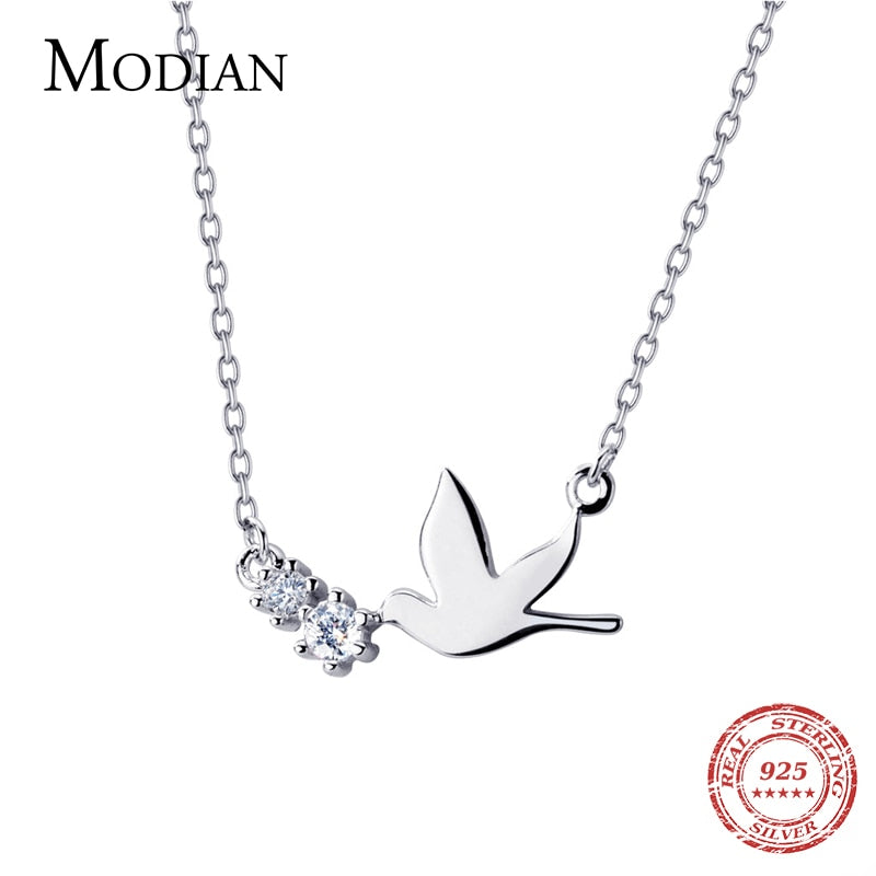 Modian Fashion Real 925 Sterling Silver Cute Sky Bird Necklace Pendants For Women Clear Zircon Chain Silver Charm Fine Jewelry