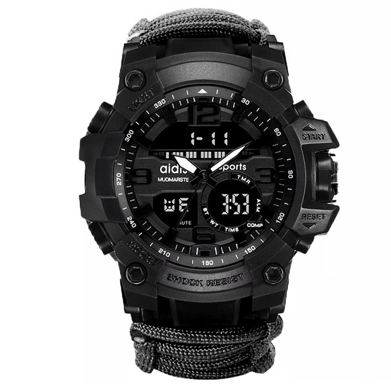 Reloj deportivo para hombre, brújula de 50 m, relojes de pulsera militares multifunción, cronómetro Digital LCD, reloj de pulsera luminoso resistente al agua de goma