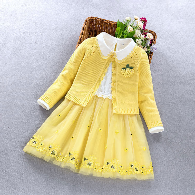 Elegant Girls clothing set new 2022 spring autumn Kids princess coat+dress 2Pcs suit for girl party children clothes 3 5 8 9Year