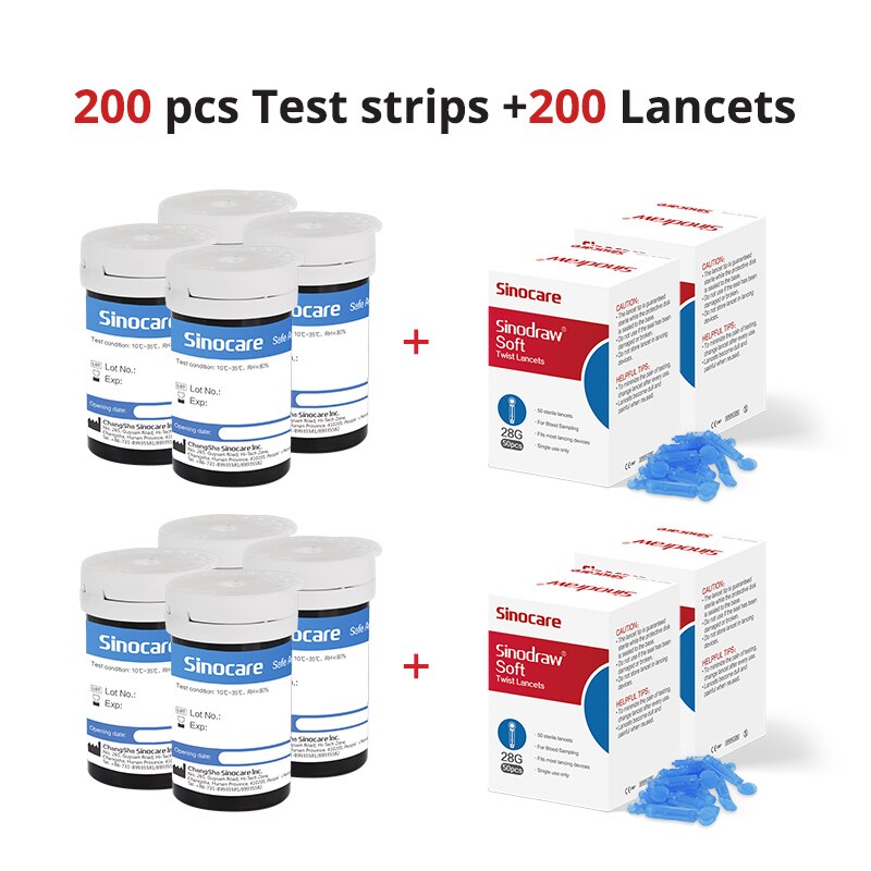 300/200/100/50PCS Sinocare Safe-Accu Blood Glucose Test Strips and Lancets for Diabetes Tester