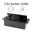 Desktop-Steckdose Tischsteckdose 2 3 DE EU FR-Steckdose mit USB-Aufladung Langsame Pop-up-Abdeckung aus schwarzer silberner Aluminiumlegierung für Besprechungsräume