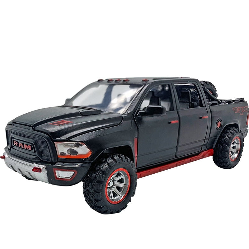 1:32 modelo de coche de aleación de simulación nuevo Dodge Ram TRX Pickup modelo de coche de Metal sonido y luz tirar hacia atrás niños juguete coche regalos