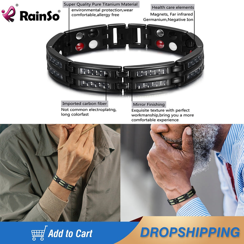 RainSo, pulseras de titanio de lujo para hombres, elementos de cuidado de la salud, pulsera magnética, joyería de moda, brazalete, pulsera de amistad para hombre