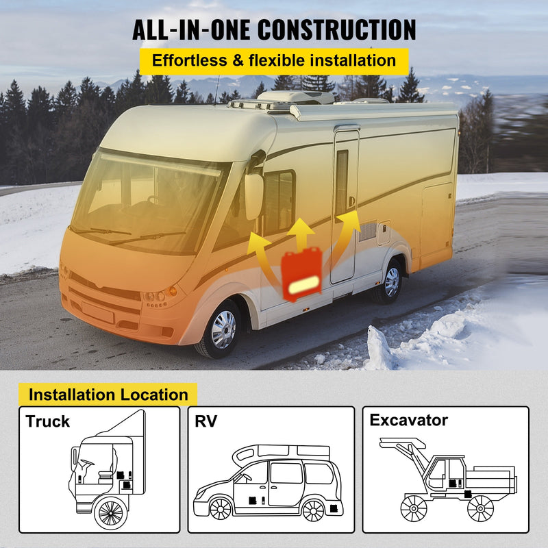 VEVOR 5KW 12V Diesel-Lufterhitzer 4 Luftauslässe All-in-One mit LCD-Schalter und Fernbedienung für PKW-Bus Wohnmobil LKW Wohnmobil Vans