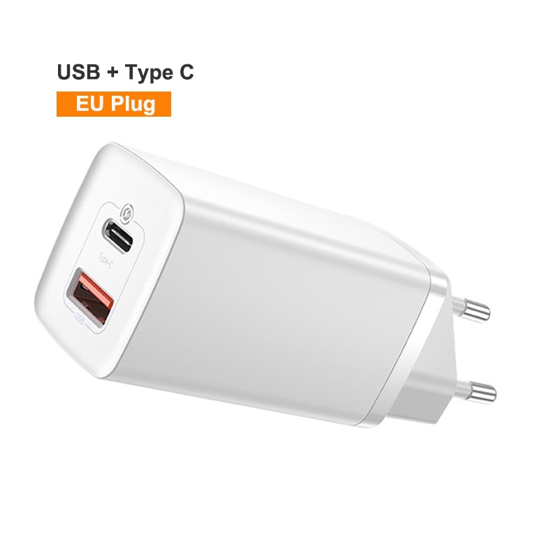 Baseus 65W GaN Charger PD USB C Charger Quick Charge 4.0 3.0 Dual USB Port Phone Charger ForiP ForXiaomi ForSamsung Laptop