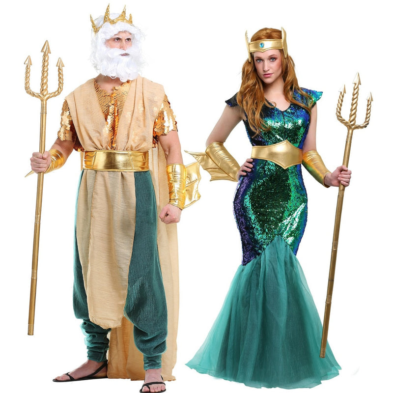 Herren Pharao Kostüm Cosplay Männer Frauen Ägypten Ägyptische Outfits für Erwachsene Halloween Kostüme Paare Neptun