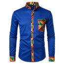 Dashiki African Herrenhemd Patchwork Pocket Africaine Print Shirt Herren Ankara Style Langarm Design Kragen Herrenhemden