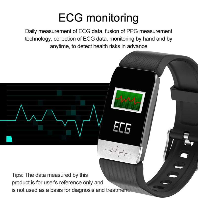 Correa de reloj inteligente T1S con medición de temperatura ECG, Monitor de presión arterial y frecuencia cardíaca, pronóstico del tiempo, recordatorio de bebida, reloj inteligente