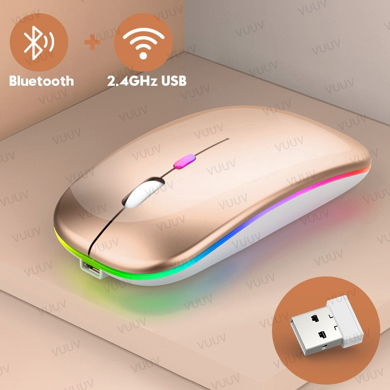 Kabellose Bluetooth-Maus für Computer, PC, Laptop, iPad, Tablet, MacBook mit RGB-Hintergrundbeleuchtung, ergonomische, leise, wiederaufladbare USB-Maus