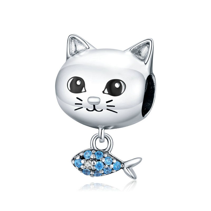 WOSTU Süße Katze Charms 925 Sterling Silber Tier Pussy Zirkonia Perlen passend für Original Armband Anhänger DIY Halskette Schmuck