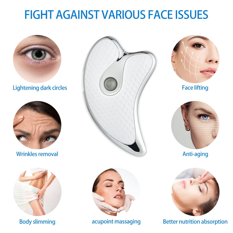 Masajeador Facial vibratorio calentado, tablero eléctrico Gua Sha, placa de raspado para terapia de luz roja y azul, herramientas adelgazantes para Lifting Facial