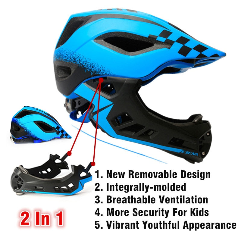 Detachable Kids Cycling Helmet with light Full Face Child Helmet Pro Protection MTB Downhill Bike Helmet Sports Safety Equipment