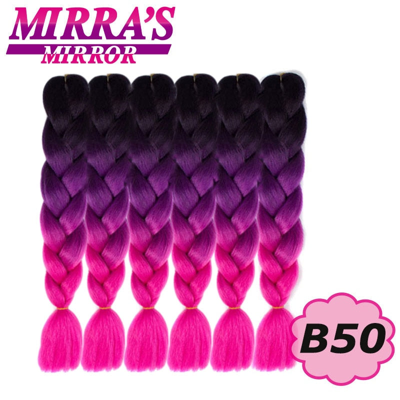 Trenzas Jumbo de 24 pulgadas, cabello sintético para caja trenzada, extensiones de cabello trenzado Ombre, tres tonos, negro, marrón, azul, rosa, espejo de Mirra