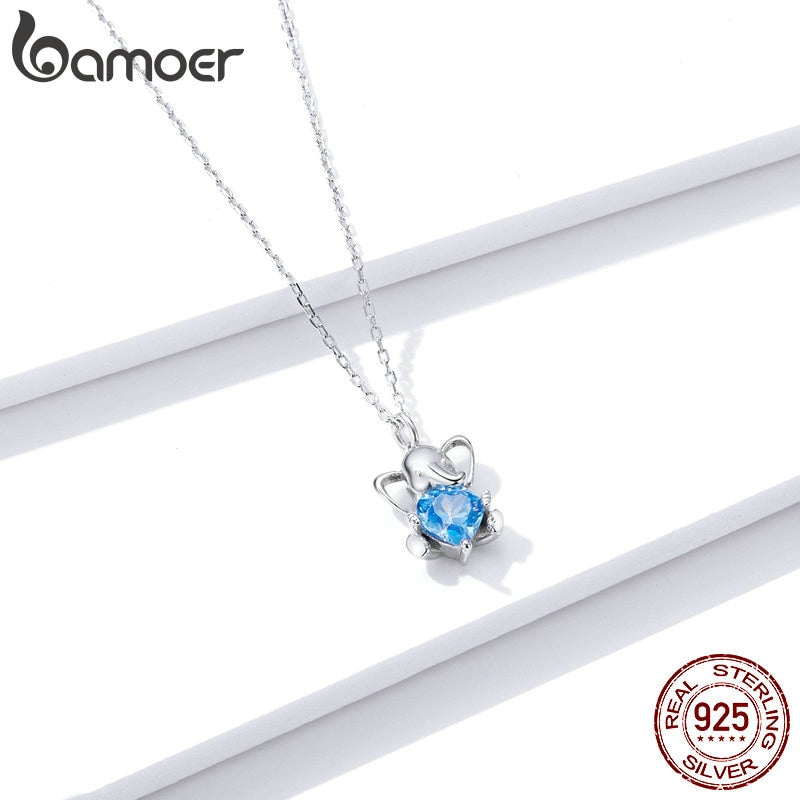 Bamoer océano azul corazón CZ elefante colgante Collar para mujer 925 plata esterlina lujo Animal plata joyería Collar BSN180