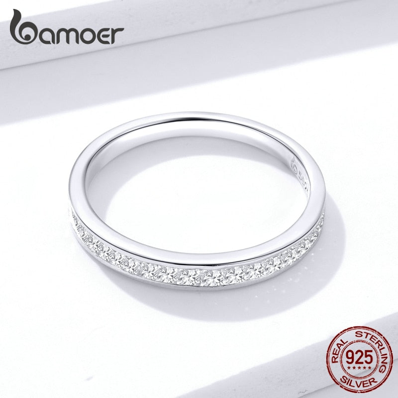 bamoer Genuine 925 Sterling Silver AAA Zirconia Finger Rings for Women Wedding Band Engagement Statement Jewelry Anel BSR113