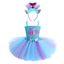 Kinder Mädchen Meerjungfrau Prinzessin Kleid Ärmelloses Mesh Tutu 3D Blume Haarband Set Kinder Halloween Thema Party Cosplay Kostüm
