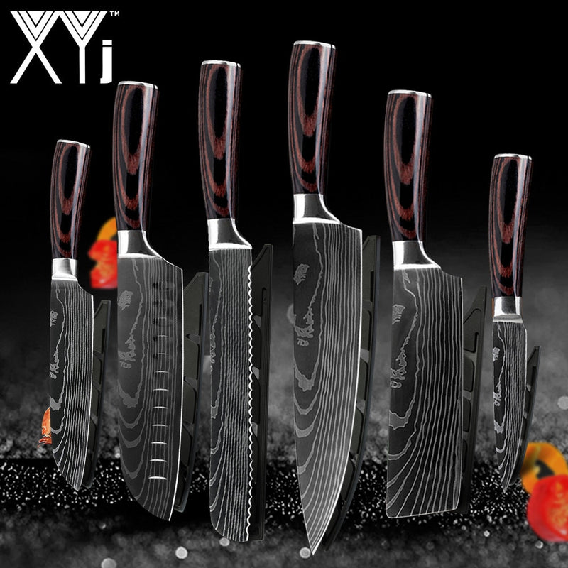 Japanese Stainless Steel Kitchen Knives Laser Damascus Pattern Chef Santoku Cleaver Slicing Utility  Gyuto Boning Knives Tool