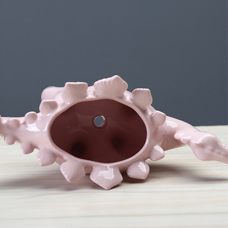 Creative Ceramic Stegosaurus Flower Pot Succulent Garden Desktop Decoration With Tray Creative Dinosaur Flower Planter Pot