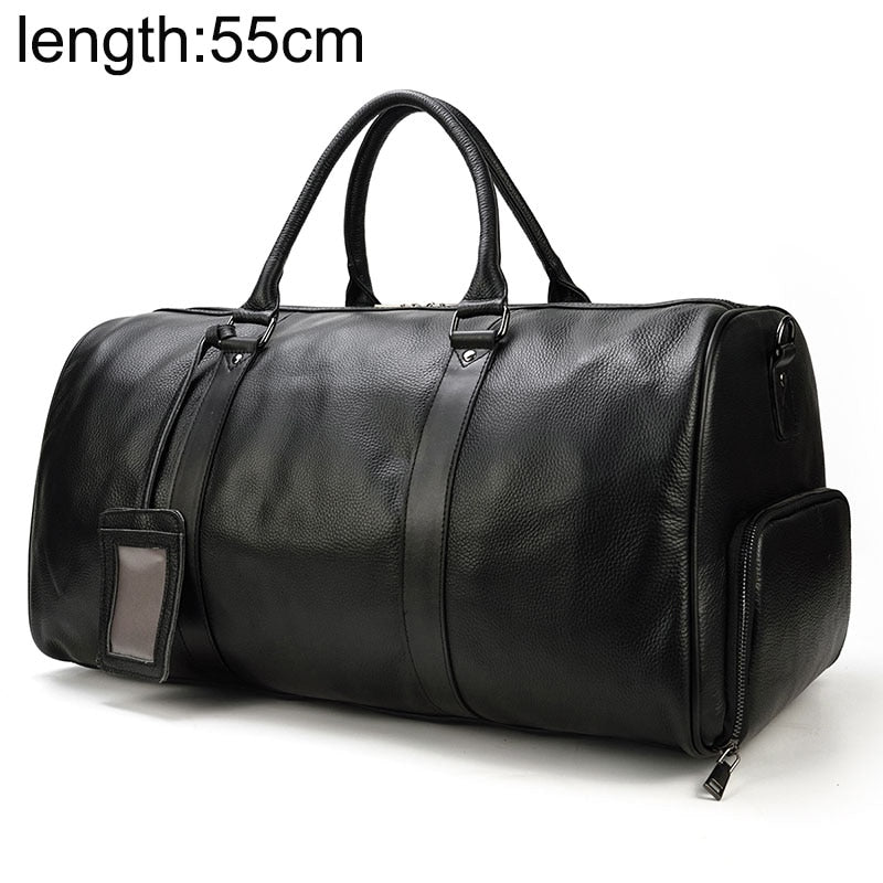 Reisetasche aus echtem Leder mit großer Kapazität für Männer und Frauen, weiches schwarzes Rindsleder, lässige Reisetasche, großes Gepäck, Wochenend-Umhängetasche