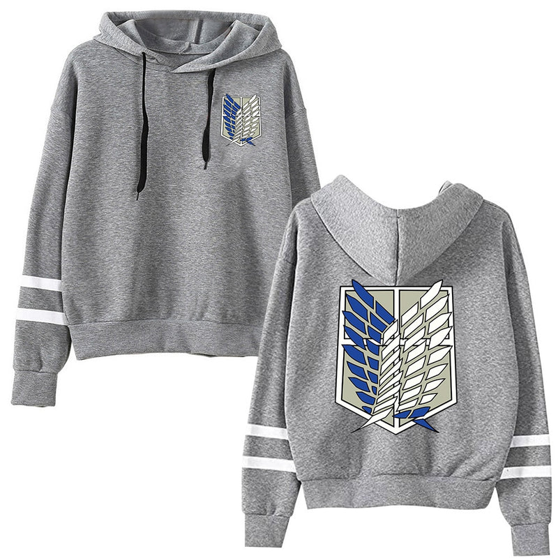 Attack on Titan Long Sleeved Striped Hooded Sweatshirt Pullover Tops Harajuku