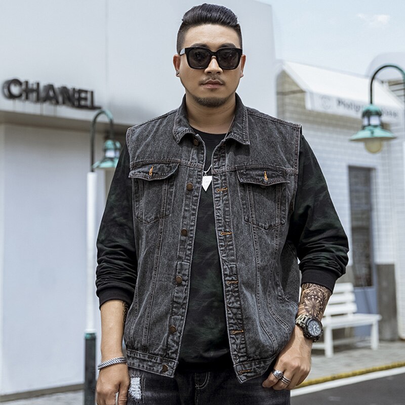 Große Größe 2022 Männer Kpop Mode Casual Style Herbst Frühling Cowboy Schwarze Weste Jacke Mann Denim Blau Baumwolle Westen Mäntel 5XL 6XL 7XL